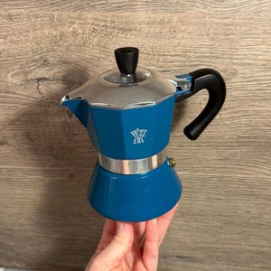 Preloved Pezzetti Blue Small Coffee Maker | Espresso Petite Machine Pots | Morning Companion Essentials | Italian Strong Brew Kitchenalia