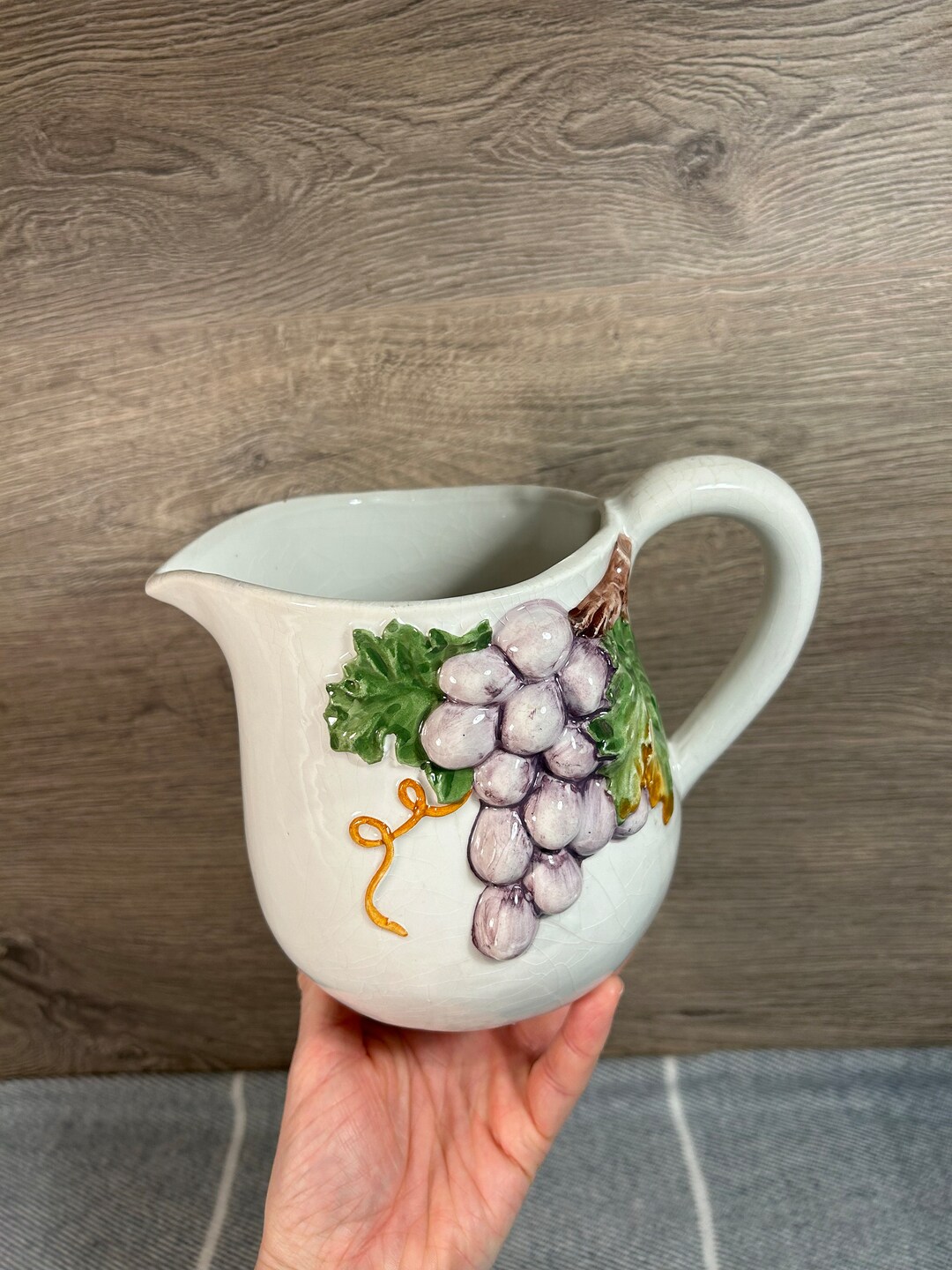 Vintage Bassano Made in Italy Hand Painted Embossed 3D Grapes Vine