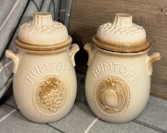 Vintage Mid Century West Germany Pottery 801-28 Cream & Brown Scheurich Lidded Kitchen Storage Fruit Preserving Rum Pot Jar | German Barware