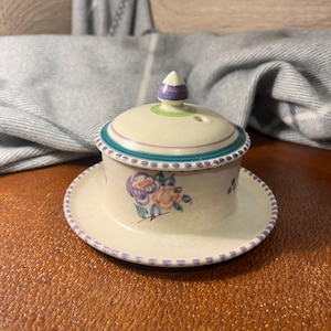Vintage Poole Pottery Hand Painted Traditional Floral Jam Pot with a Lid