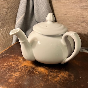 Vintage French Apilco Pillivuyt White Ironstone Side Angled Spout Teapot for Two
