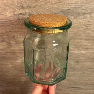 Vintage Octagonal Cork Lid Thick Heavy Glass Kitchen Counter Jar | See Through Storage Kitchenalia | Legumes, Grains & Snacks Pantry Storage