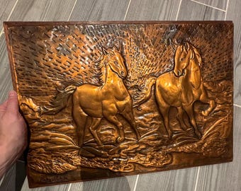 壁装飾 ハンマー加工銅製馬 スウェーデン製 ハンドメイド 1985年代