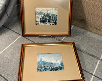 Vintage L S Lowry 1926 Ein Zufall und 1936 Grundsteinlegung - 2er-Set gerahmte Drucke | Klassische Britische Industrielle Kunst Wandbehänge