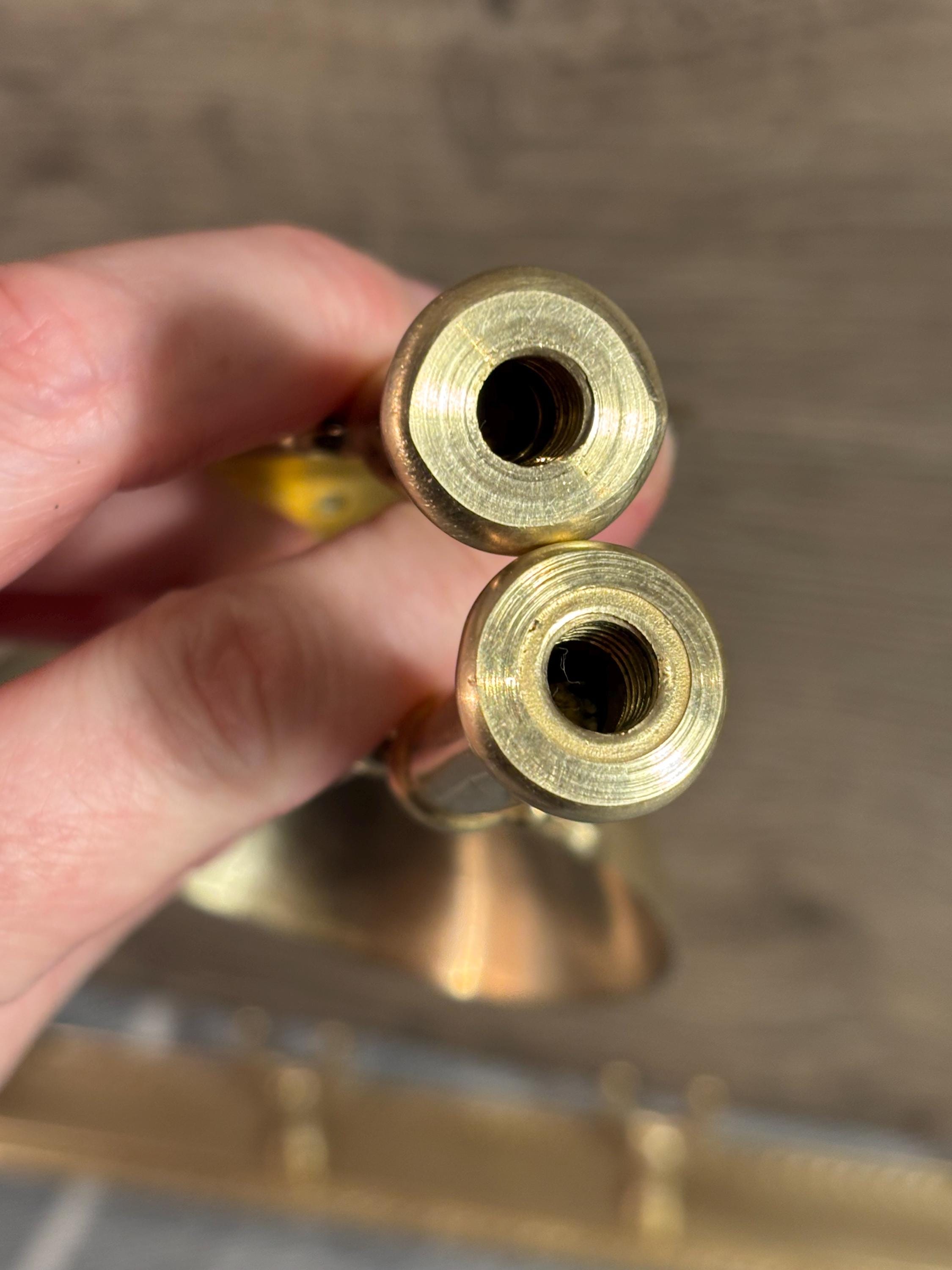 ヴィンテージ真鍮＆木製ハンドル壁掛けレールバー用品4点セット