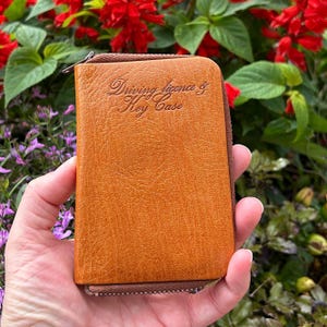 Vintage Devon Leathercrafts Ernte Echtes Tan Leder Made in England Führerschein & Schlüsseletui | Traditionelle englische Retro Accessoires