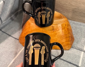 Preloved 2009/10 Cliff & The Shadows 50th Anniversary Black Ceramic Mugs- Set of 2 | Cliff Richard Collectibles | British Pop Music Cuppas