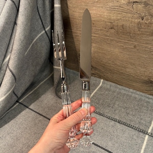 Vintage Waterford Lismore Crystal Carving Cutter and Fork Set | Stylish Elegant Dining & Serving Utensils | Family and Friends Dinner Party