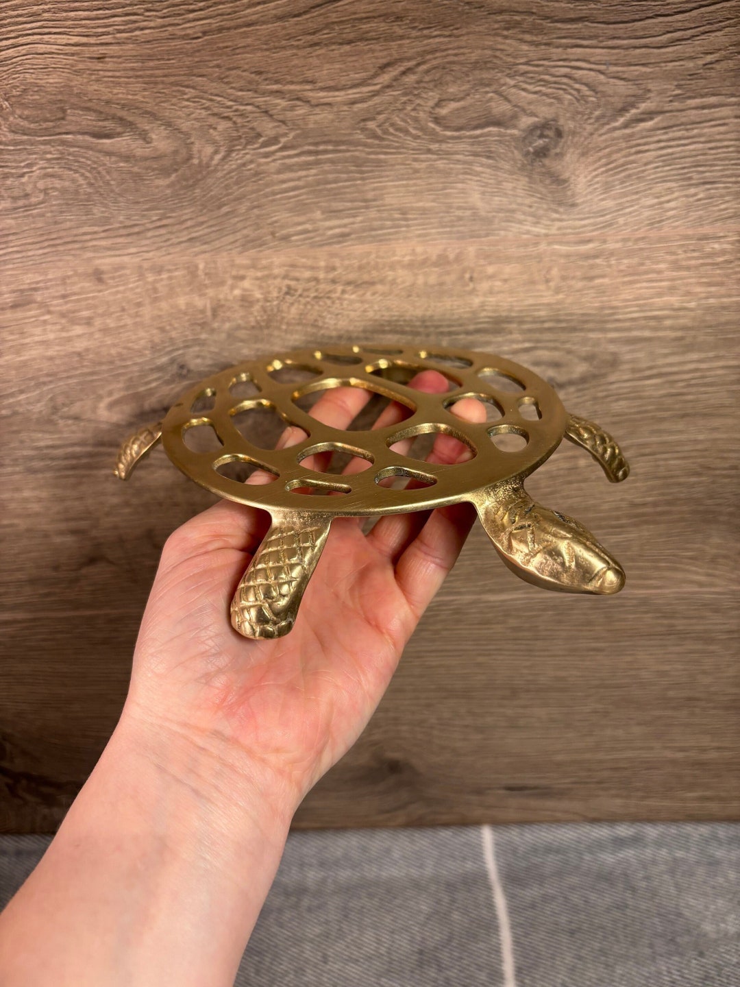 Vintage Solid Brass Turtle Tortoise Teapot Kettle Hotplate Stand Trivet