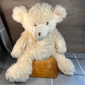 Preloved Card Factory couleur crème ivoire traditionnel grand ours en peluche doux et moelleux en peluche avec noeud transparent