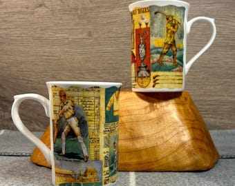 Vintage 1998 Fine Bone China Staffordshire Made in England Golf & Cricket History Collectible Mugs- Sold Individually | English Kitchenalia