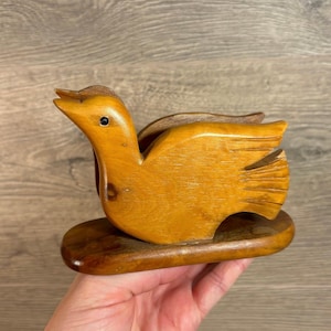 Vintage Hand Crafted Wooden Bird Napkin Serviette Holder | Duck Goose Letter Stand | Retro Wooden Tableware | Canal, Lake & Waterways Decor