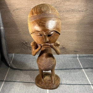 Vintage Hand Carved Large Natural Wood African Akuba Fertility Doll | Collectible African Sculptural Akuaba Art | Big Akwaba Fertility Doll
