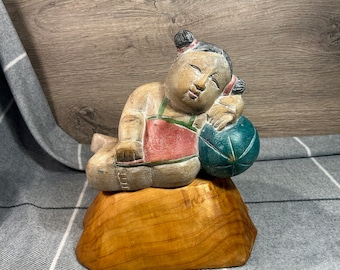 中国時代物 28cm大型鉢 人物画 子供