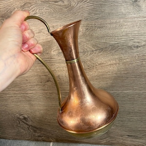 Vintage Gold Tone Copper & Brass Made in England &#39;J&#39; Decorative Pitcher Jug Ewer | Collectible Rustic Home Accessories | Old Gold Metal Vase