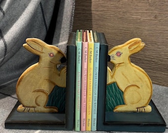 Vintage houten lichtgewicht boekensteunen konijn | Decoratieve hazen boekensteunen | Decoratie kinderkamer konijntjes | Weiden, graslanden en bossen konijn