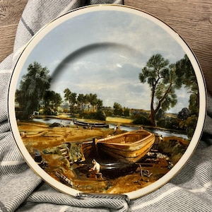 Vintage John Constable's Fenton Bone China Company Collector's Gilded Plate 'Boat Building Near Flatford Mill'