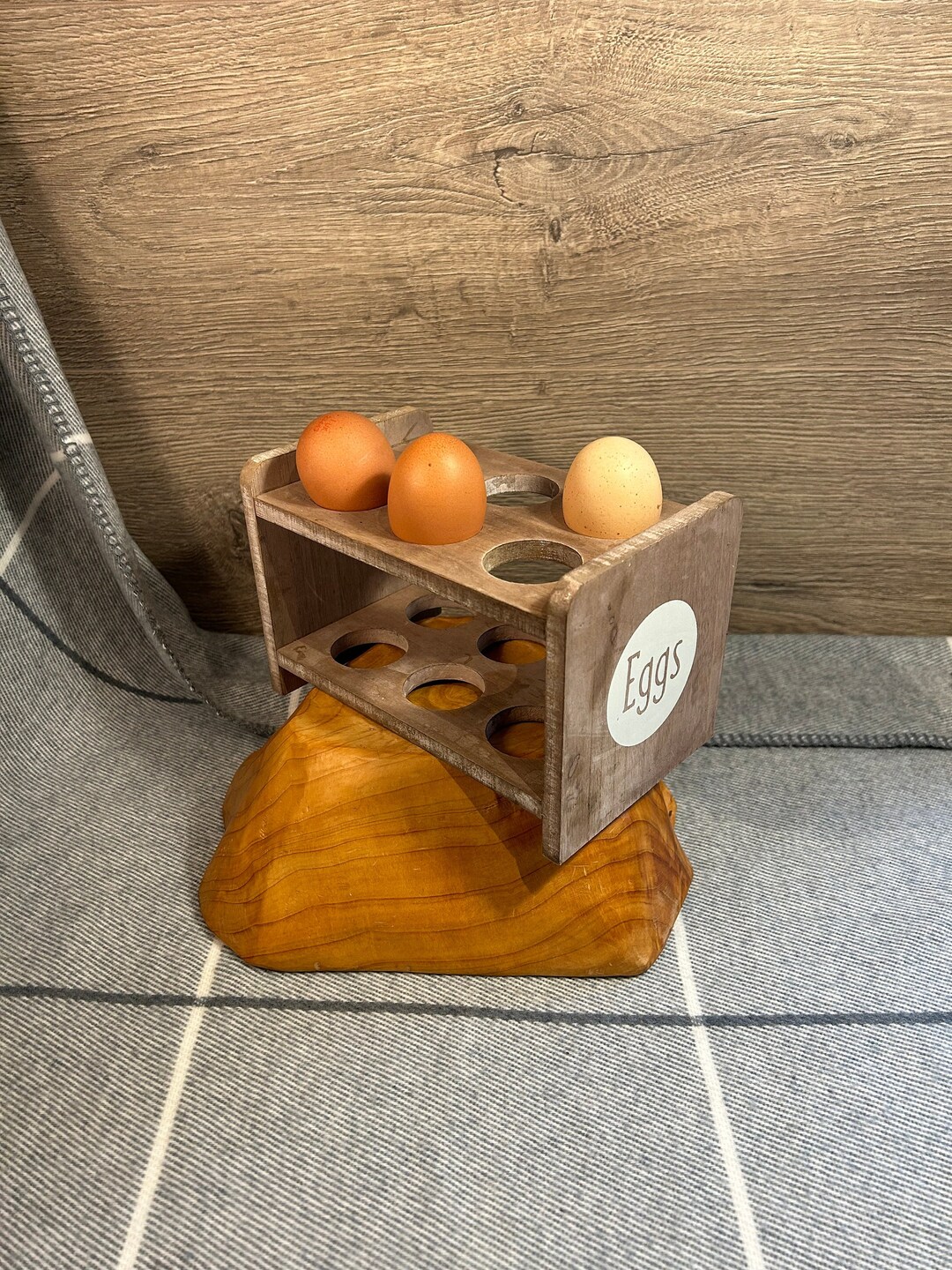 Preloved Wooden Kitchen Countertop Egg Rack for 12 Eggs Used Egg Holder ...