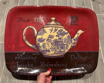 Vintage Ringtons Quarter Willow Pattern Snack Dishes and Wooden