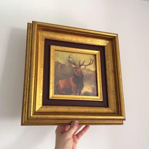 Vintage 1851 Monarch of the Glen Red Deer Stag Sir Edwin Landseer Framed Print Wall Hanging | Old Chunky Classic Gold Square Art Collectible