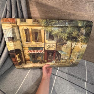 Vintage Pimpernel Parisian Scenes Melamine Oblong Large Tray | Fabrice de Villeneuve Paris Café | Mediterranean Plastic Server Made in Italy