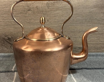 Vintage EVW Hallmarked Big Round Copper  Antique Victorian Kettle | Collector Old English Kitchenalia | Old Artisan Coppersmith Rustic Decor