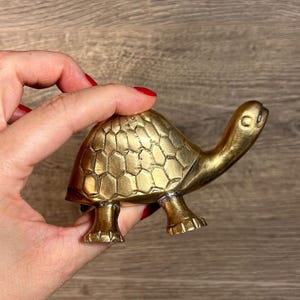 Vintage Mid Century Brass Turtle Figurine | Small Brass Tortoise on the Move | Marine Turtle Reptile with Long Neck | Rustic Art Home Decor