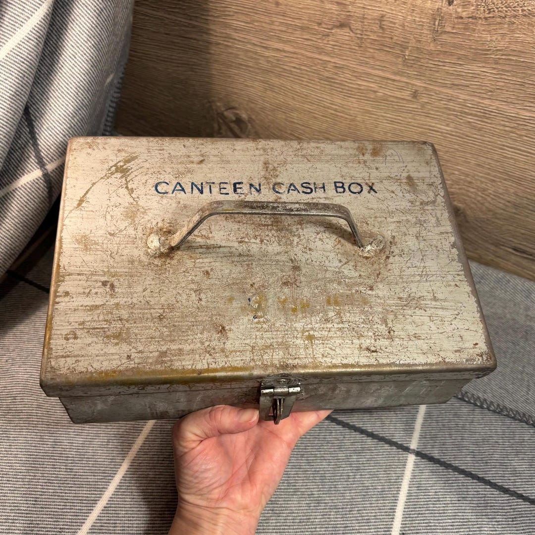 Vintage Canteen Cash Box Heavy Duty Rustic Old Metal Box |weighty Hefty ...