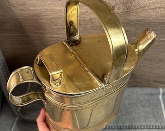 Vintage Antique Brass Victorian Watering Can | Conservatory Dried Flower Vase | Rustic Brass Home Decor | Edwardian Collectible Gardenalia