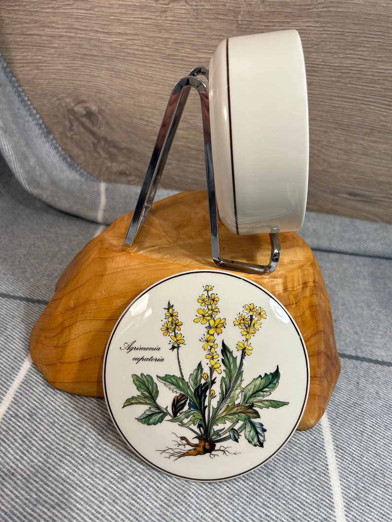Vintage Villeroy & Boch Agrimonia Eupatoria Yellow Flower Botanica Luxembourg Vitro Porcelain Round Lidded Jewellery Trinket Bowl Dish Box image 8