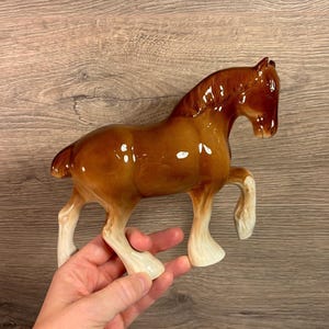 Vintage Ceramic Bay Chestnut Horse Figurine | Small Brown Glaze Muscular Shire Horse Statue |  Equestrian Retro Stables | MCM Farmhouse Home