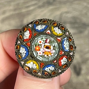 Vintage Italian Floral Art Deco Micro Multicolour Glass Mosaic Brooch Pin