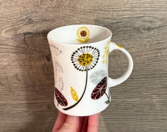 Vintage abstrakte Löwenzahn Pusteblume Senfgelb Farbe Floral Fine Bone China Tasse | Pusteblume Uhr Kitchenalia | Immergrüne Staudentasse