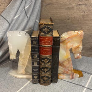 Vintage Tall Large and Heavy Onyx Horse Head Bookends | Classic Mid Century Library Collectibles | MCM Hand Crafted Equestrian Rock Carvings