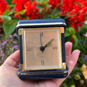 Vintage Visa Barclaycard Advertising Memorabilia Navy Blue Travel Alarm Clock Made in Japan | Retro Oriental Accessories and Collectibles