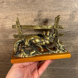 Vintage Brass Letter Rack | Solid Brass Country Fence Gate Fox Napkin Holder | MCM Countryside Study Desk Organiser | Retro Desk Accessories