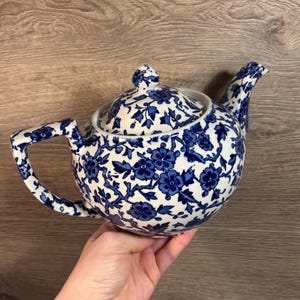 Vintage Burleigh ‘Arden’ Staffordshire England Blue & White Floral Teapot | Old Traditional English Collectibles | Afternoon Tea Essentials