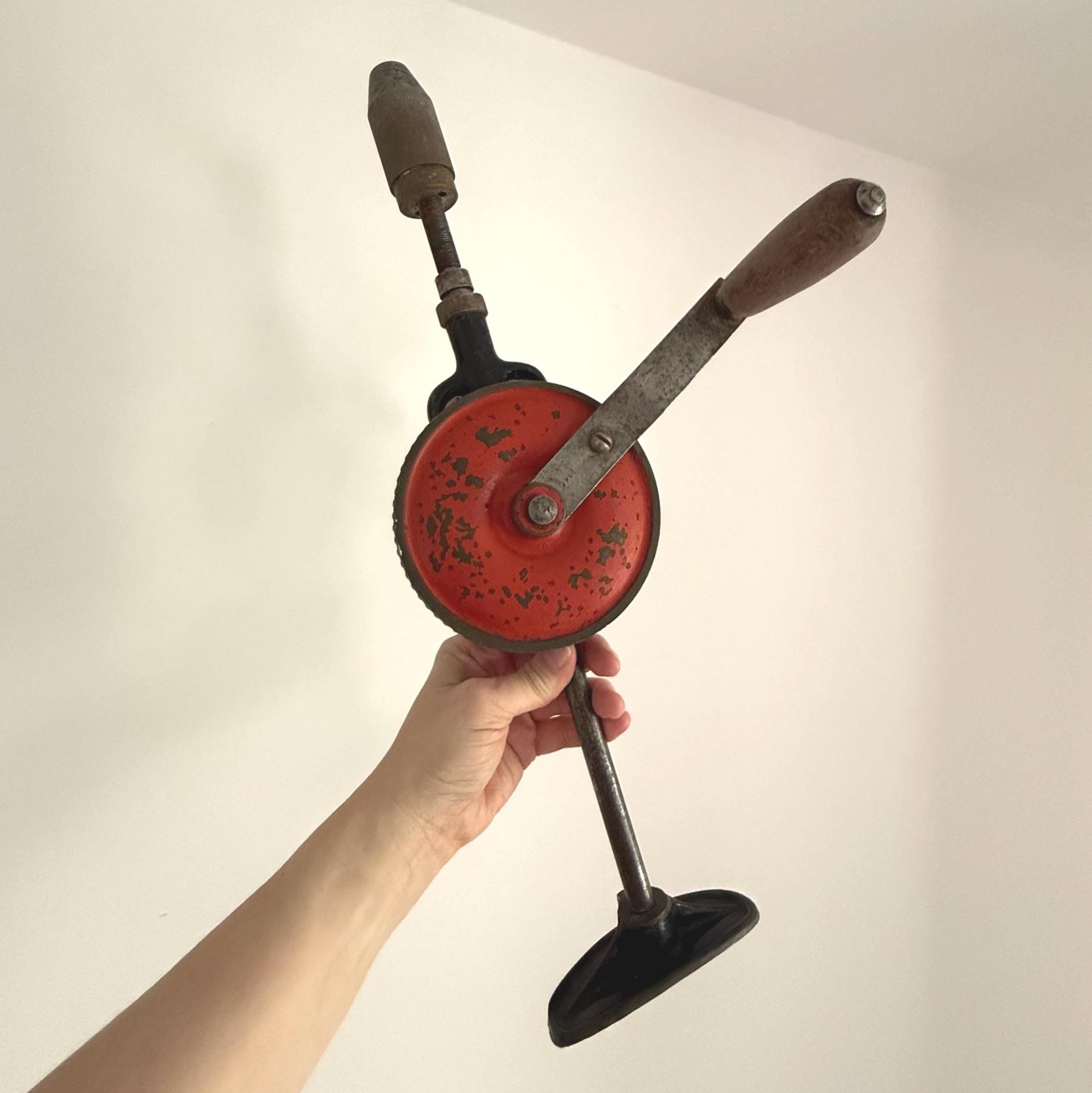 Vintage 1945 Mark WW2 Era Red Manual Hand Drill | 40s Hand