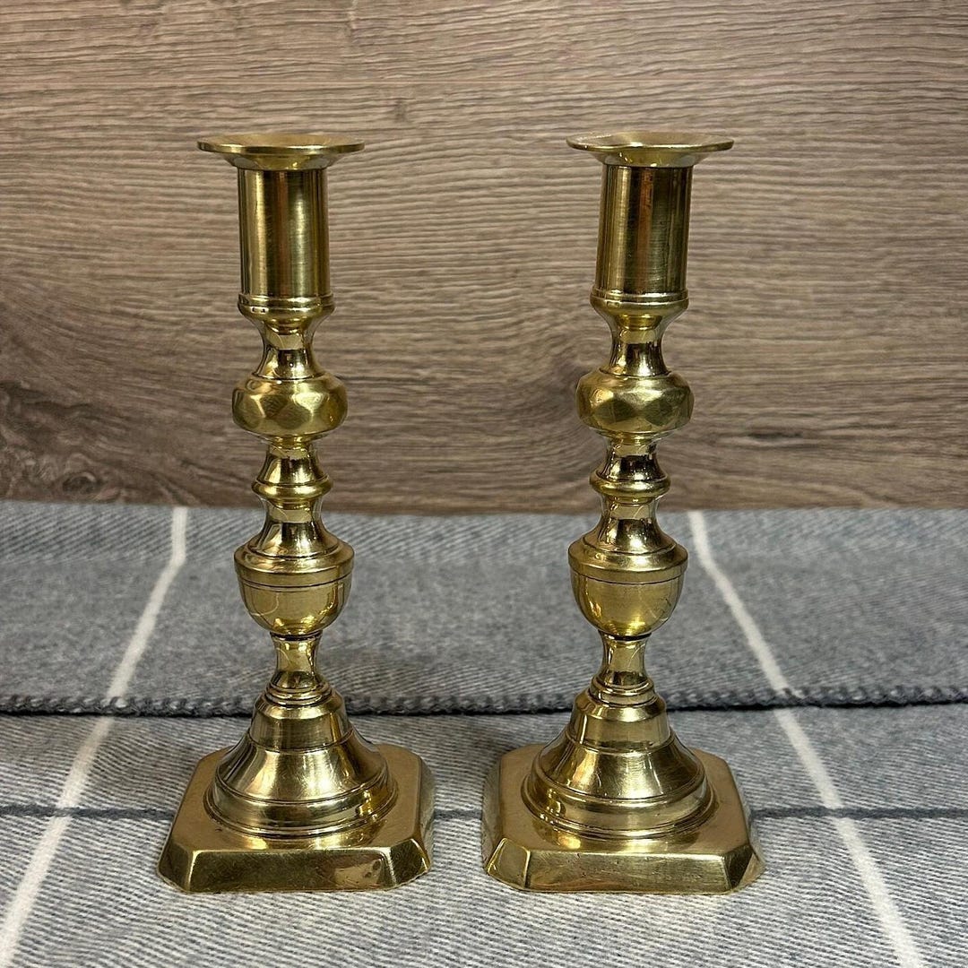 Vintage Gold Tone Solid Brass Matching Candle Holders| Set of 2 Brass ...