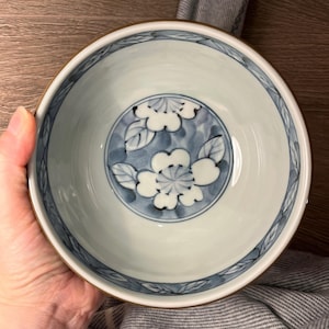 Vintage Handmade Japanese White and Blue Large Rice Bowl