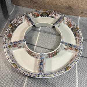 Vintage Japanese Imari Porcelain Hors D'oeuvre 5 Pieces Only- No Central Bowl | Oriental Ceramic Starter Dipping Serving Tray Bowl Dishes