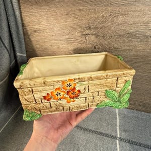 Vintage Hand Painted Kinver Made in England Embossed Primula Flower Rectangle Large Planter | 1930s Home Decor | Old English Collectibles