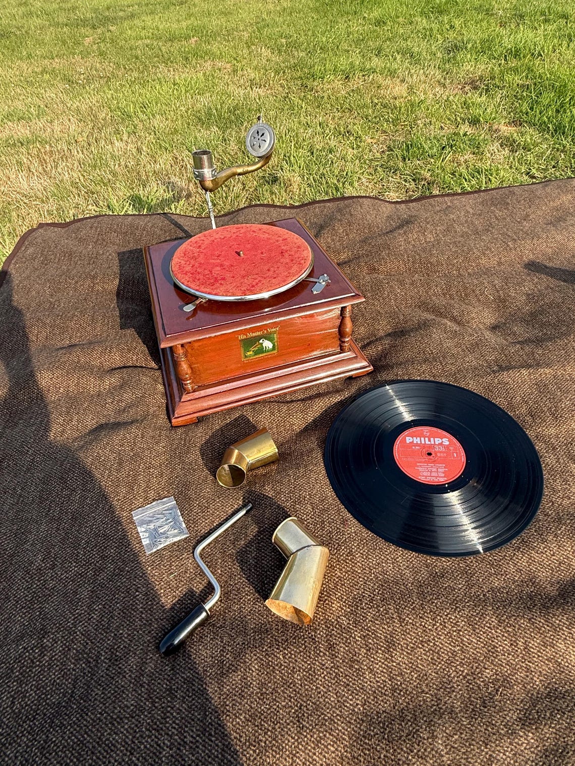 Vintage His Master's Voice Garrard No 30 Motor Gramophone Brass Horn Player | Old Fashioned Devices for Playing Music | Collector Technology image 2