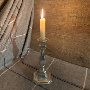 Vintage Silver Plated England Candle Holder | Elegant Tall Heavy Candlestick | English Traditional Collectibles | Retro MCM Green Felt Decor