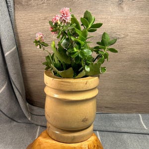 Vintage Hand geschnitzte Naturholz Farbe Mörser Ural Okhli Masher Küchenutensilien Aufbewahrung | Rustikaler Holzpflanztopf | Landhaus Boho Dekor
