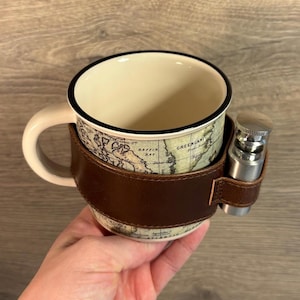 Preloved Typo World Map Extra Shot-mok met metalen fles van 1 oz | Keramische World Trotter Cup | Tipple-koffie op een koude dag | Buitenkeuken