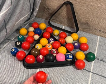 Vintage Set of 41 Mixed Pool & Snooker Balls with 2 Triangles | Baize, Cue Sport and Billiard Table Collectibles | MCM Man Cave Competitions