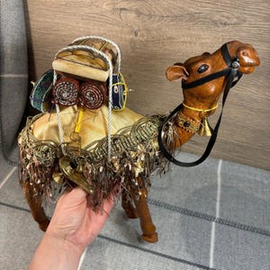 Vintage Hand Crafted Leather Wrapped Camel | Tall Large Desert Animal Statue Figurine | Middle Eastern Handmade Art Souvenir | Camel Caravan