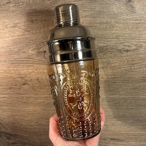 Vintage Fleur De Lis Thick Pearlescent Glass Cocktail Mixer | Textured Embossed Hobnail Cocktail Shaker Made in India| Party Tool Essentials