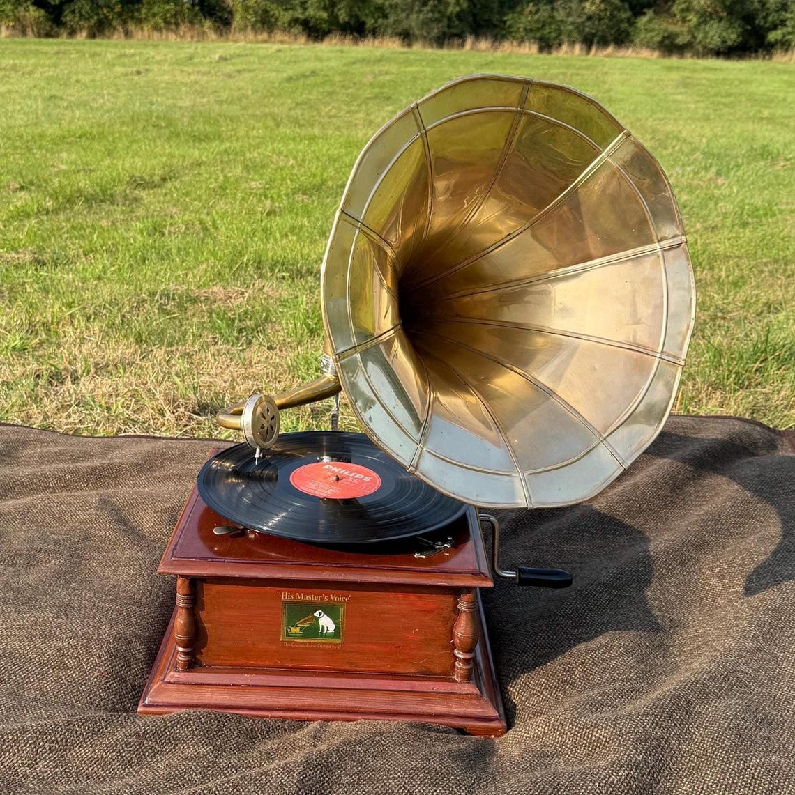 Vintage His Master's Voice Garrard No 30 Motor Gramophone Brass Horn Player | Old Fashioned Devices for Playing Music | Collector Technology image 1